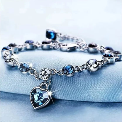 ZDADAN 925 Sterling Silver Charm Sapphire Heart Bracelet Chain For Women Fashion Engagement Party Jewelry Gift