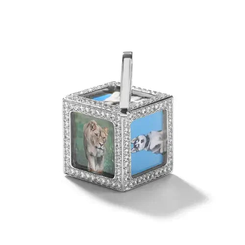 THE BLING KING Men's 3D Cube Custom Memory Photo Pendant Necklace Iced