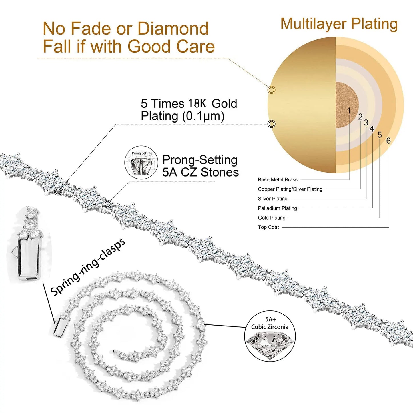 Hip Hop Jewelry Cross Tennis Necklace for Men Women Lead-Free Nickel-Free Skin-Safe Iced Out Bling CZ Tennis Chain Necklace Gift