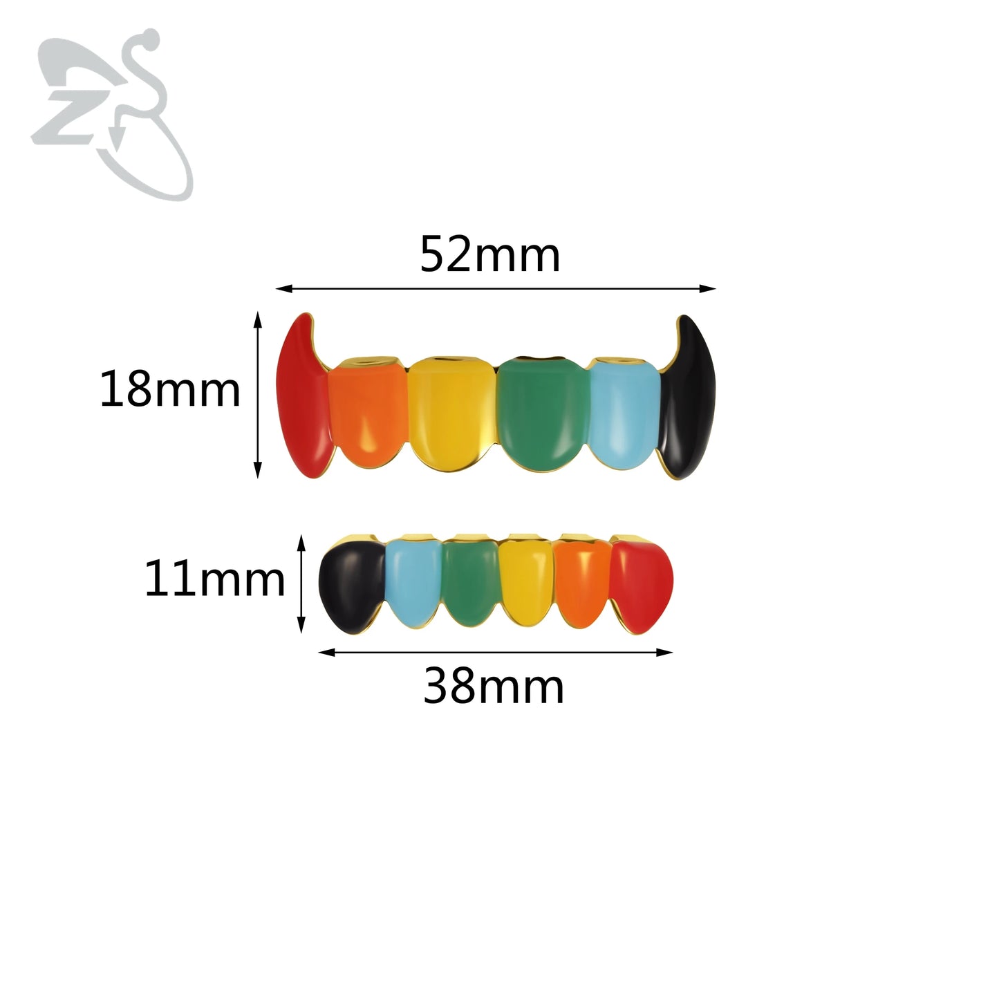 ZS 1 Set Hip Hop 18K Gold Plated Grillz Men Teeth Shiny CZ Crystal Cross Gap Grillz Colorful Zircon Top&Bottom Tooth Jewelry