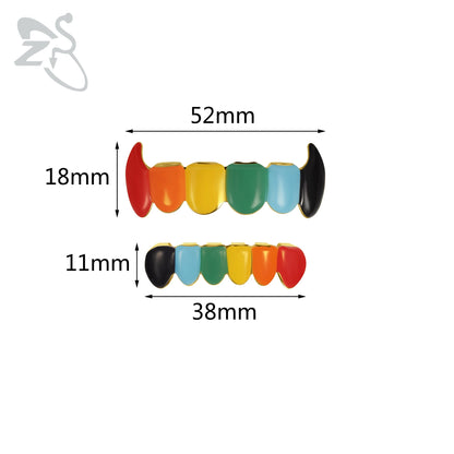 ZS 1 Set Hip Hop 18K Gold Plated Grillz Men Teeth Shiny CZ Crystal Cross Gap Grillz Colorful Zircon Top&Bottom Tooth Jewelry