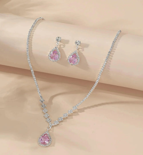 3 Wedding Season Women's Fashion Droplet Necklace and Earring Set