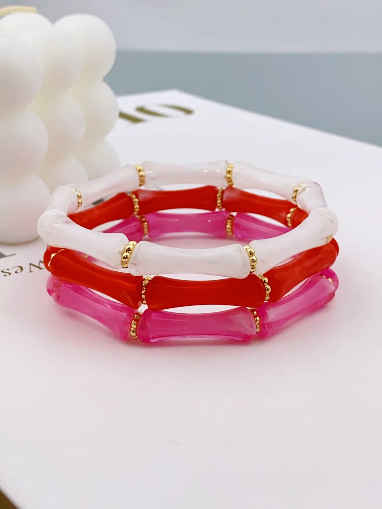 3pcs Acrylic Beaded Elastic Bracelet with Colorful Bamboos for Women's Daily Wear bracelet for women