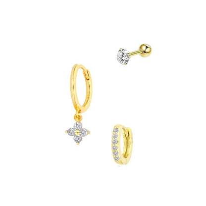 3PCS Exquisite Green Zircon Hanging Earrings Set for Women Stainless Steel Flower Dangle Earring Cartilage Piercing Jewelry