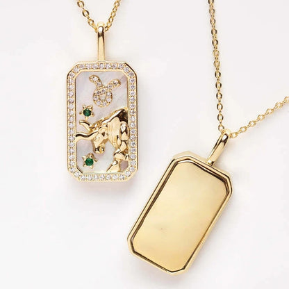 Delicate Zodiac Necklace for Women Gold Plated 12 Constellation Amulet Necklace Shell Crystal Pendant Stainless Steel Jewelry