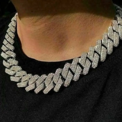 Hip Hop Men Chain 20MM Prong Cuban Chain 2 Row Iced Out Bling Rhinestones Miami Cuban Link Necklaces For Men Jewelry Iced Chain