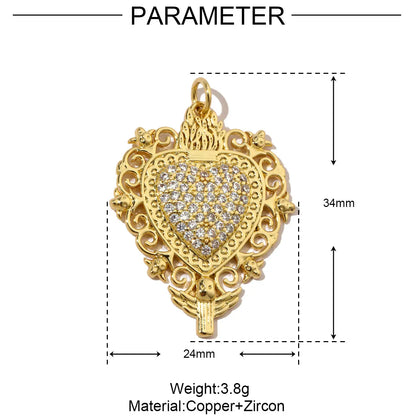 3pcs/Lot Coper Zircon Irregular Heart Necklace Pendant Women 18k Real Gold Color Love DIY Earring Charms Jewelry Findings