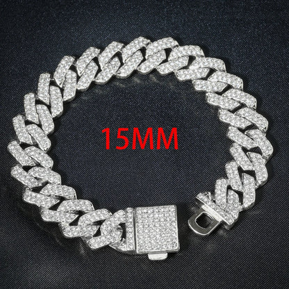 3pcs Cuban Chain Watch for Men Hip Hop Miami Curb Iced Out Paved