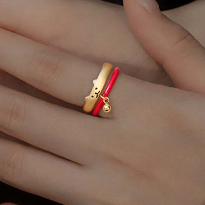 New Japanese Open Adjustable Ring Cute Cat Bell Cat Claw Oil Dropping Enamel Ring Decorative Gift