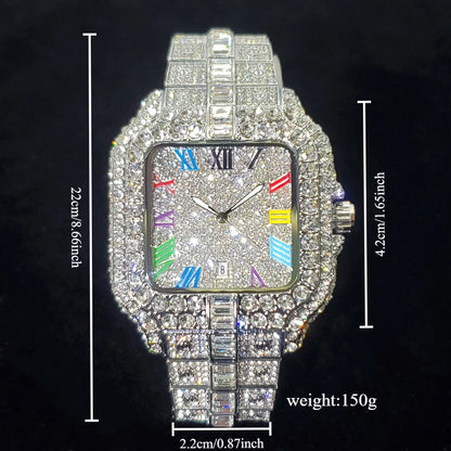2025 New Luxury Diamond Watch Men Fashion Iced Out Square Colorful Number Watches Hip Hop Bling Jewelry Reloj Hombre for Party