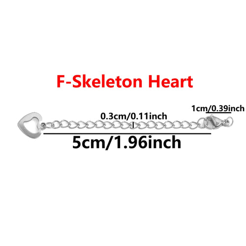10 Pcs Stainless Steel End Chain with Lobster Clasp Skeletonized Heart