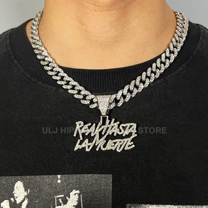 ULJ Men Women Hip Hop realhasta lamuerte Letter  Pendant Necklace 12MM