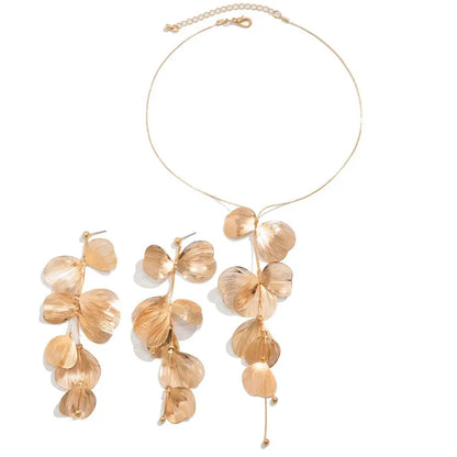 Aesthetic Elegant Ginkgo Leaf Pendant Earrings Necklace Set for Women