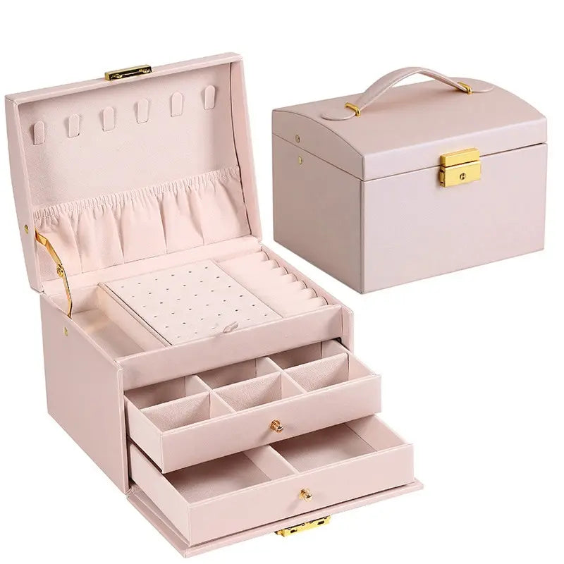 Luxury 3-Layer Leather Jewelry Box with Lock & Drawers™