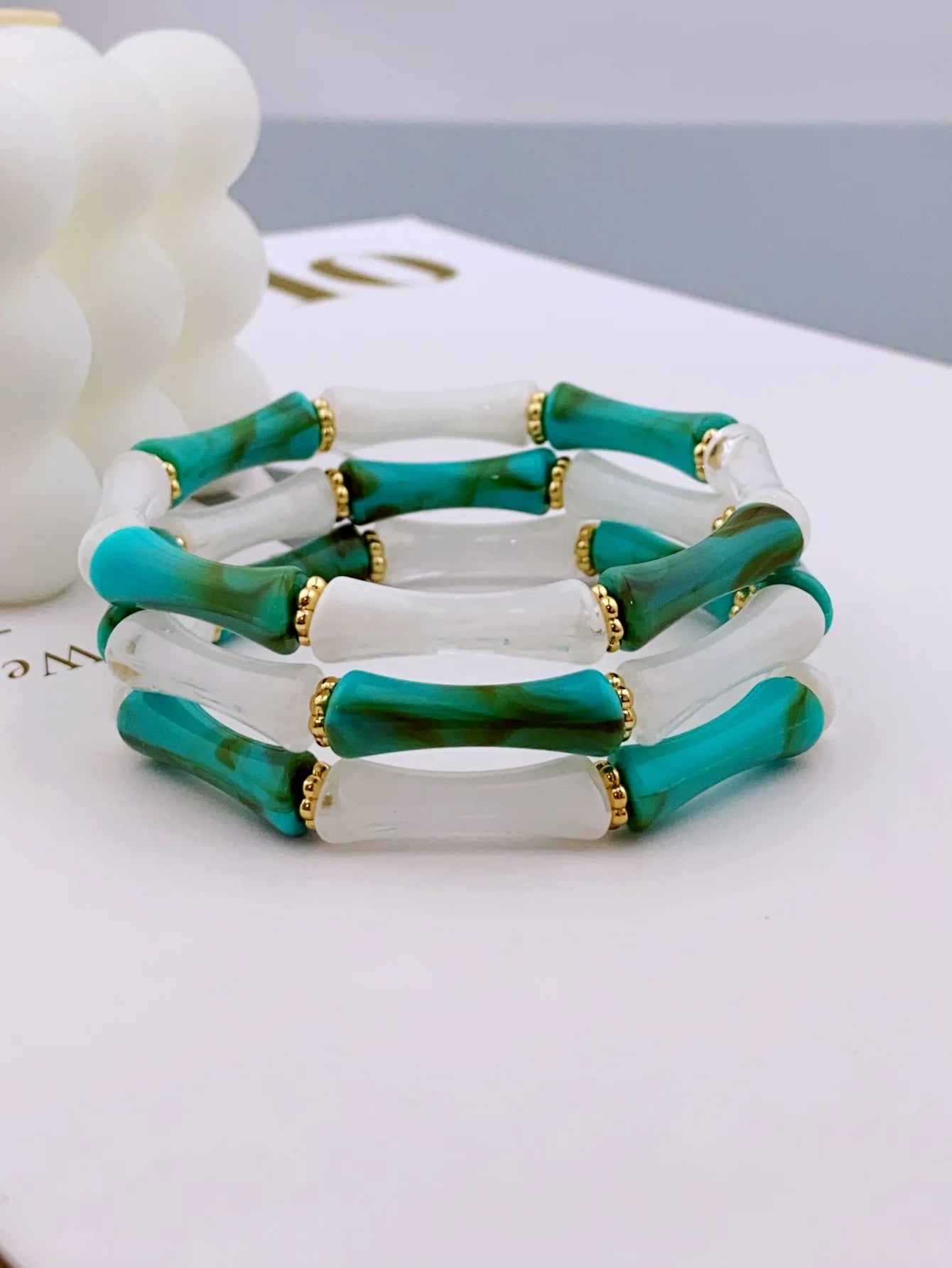 3pcs Acrylic Beaded Elastic Bracelet with Colorful Bamboos for Women's Daily Wear bracelet for women