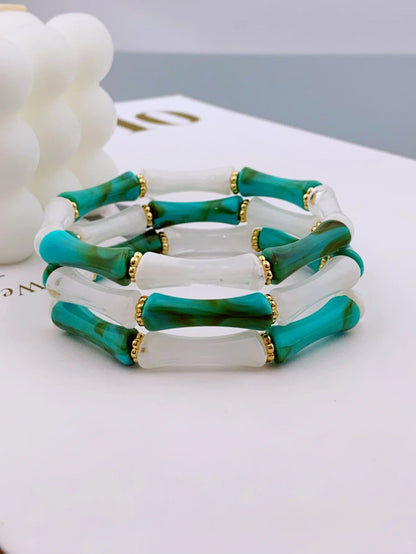 3pcs Acrylic Beaded Elastic Bracelet with Colorful Bamboos for Women's Daily Wear bracelet for women