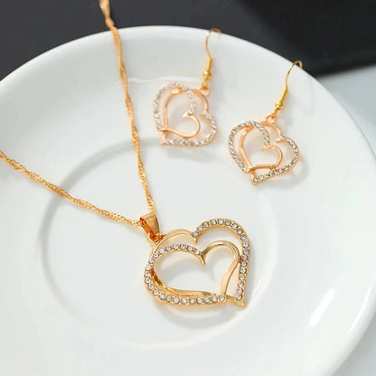 3 Pcs Set Heart Shaped Jewelry Set Of Earrings Pendant Necklace For