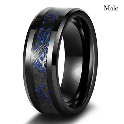 Black Color Stone Rings - Fashion Couple Rings Women Heart Red Rhinestones Zircon Ring Men Stainless Steel Dragon Ring Sizes 5 to 13 Wedding Jewelry