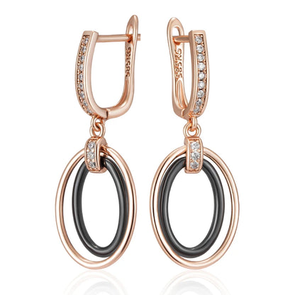 Elegant Black Circle Golden Earrings