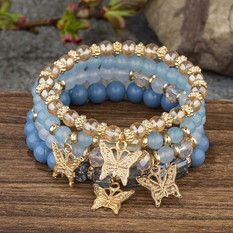 4Pcs Trendy Butterfly Beaded Bracelet