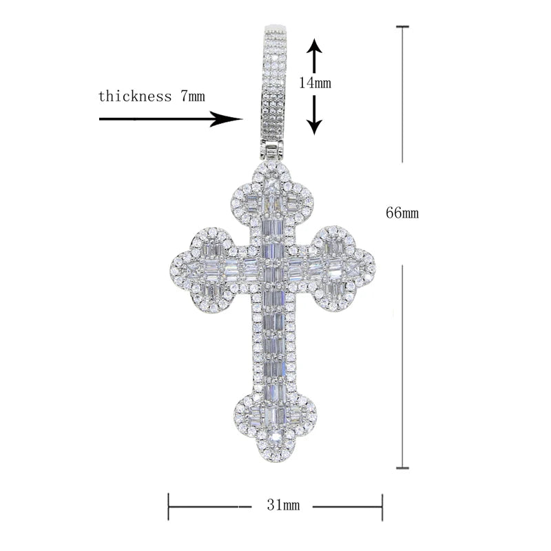 2025 New Iced Out Cross Necklace for Men Women Bling Silver Color Cubic Zirconia Charm Star Link Chain Hip Hop Jewelry