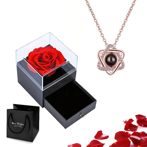Projection Necklace Set With Rose Gift Box 100 Languages I Love You