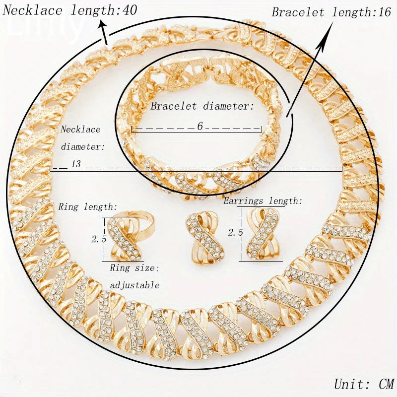 Fashion Jewelry Set Party Women's Neck Chain Bracelet Earrings Ring Suitable for Gift Giving Popular Accessories