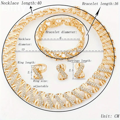 Fashion Jewelry Set Party Women's Neck Chain Bracelet Earrings Ring Suitable for Gift Giving Popular Accessories