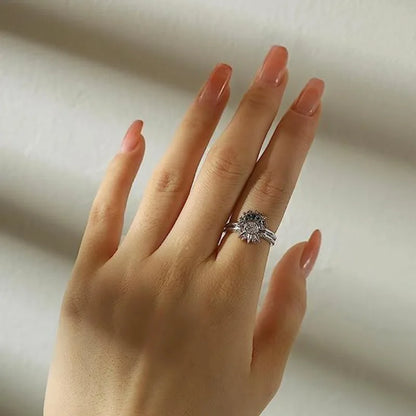 2pc/set Summer Couple Ring Set Sky Blue Sparkling Moon and Sun Ring