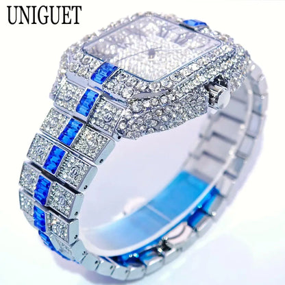 Hot Fashion Full Diamond Watch Men UNIGUET Brand Hip Hop Iced Out Bling Jewelry Square Quartz Wristwatch For Man Dropshipping
