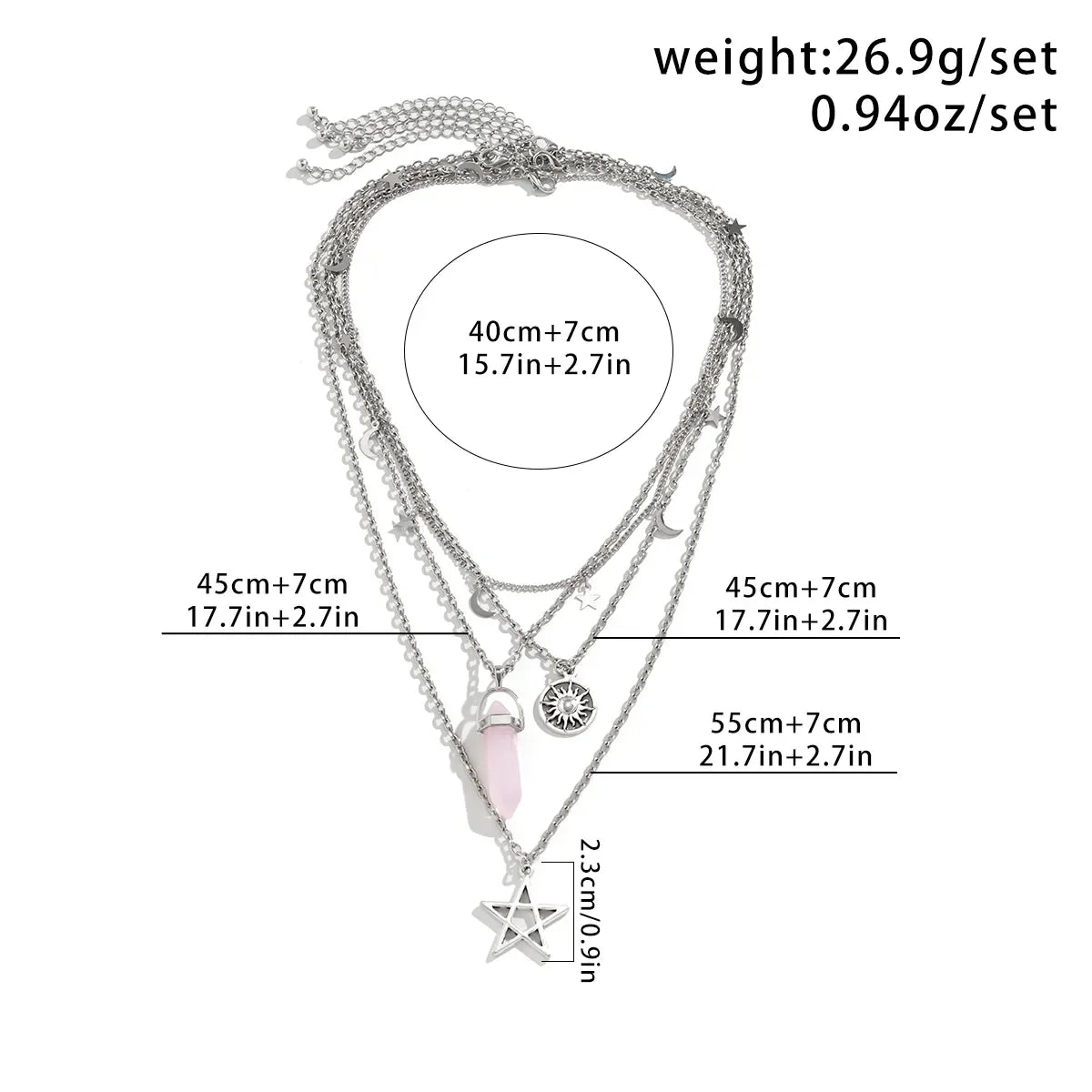 4Pcs Ethnic Pink Crystal Star Pentagram Pendant Choker Necklace for