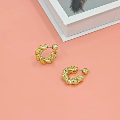 Adiffu 16K Gold Stainless Steel Front And Rear C-shaped Earrings