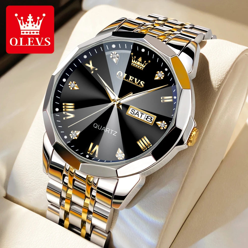 OLEVS Original Waterproof Men's Watches Digital Mirror Quartz Watch for Man Luminous Stainless Steel Wristwatch Male Date Week
