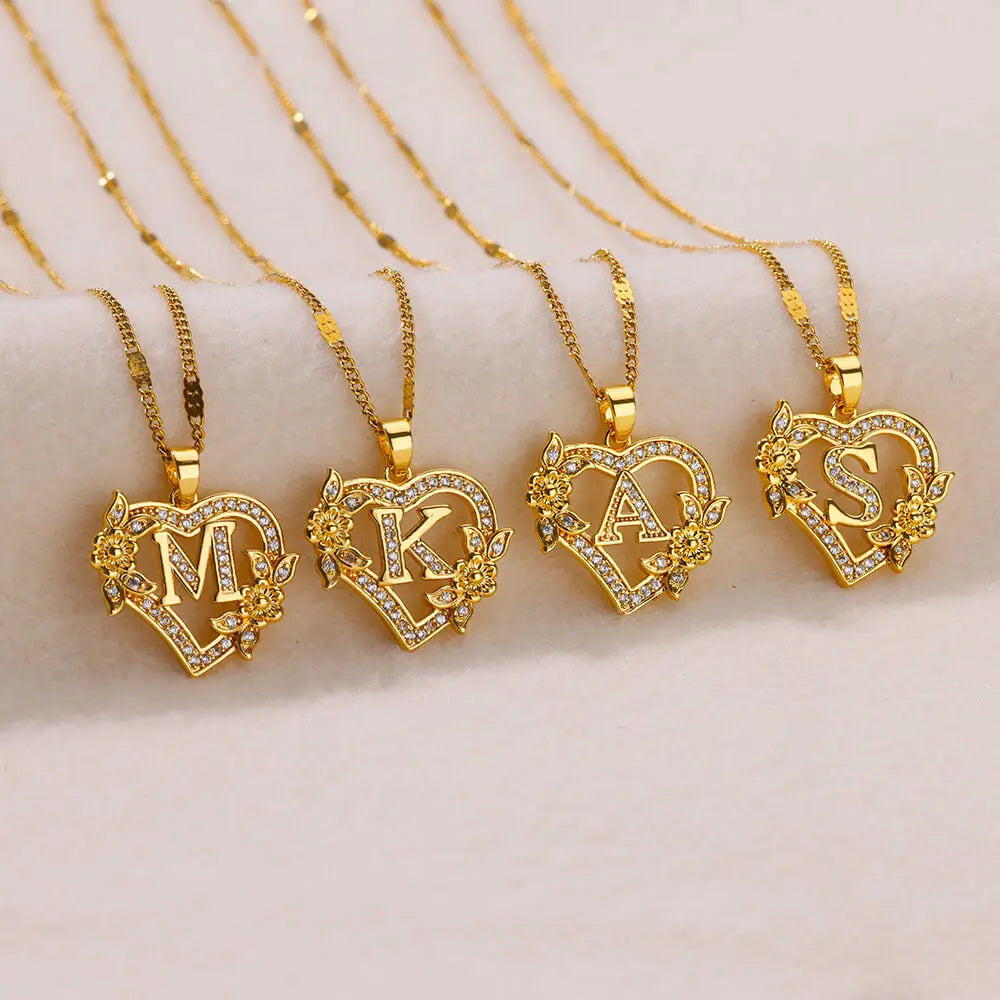 The IceBoyDC Zircon Flower Heart Initials Necklaces