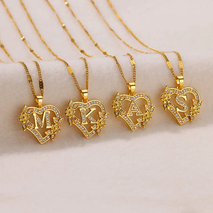 The IceBoyDC Zircon Flower Heart Initials Necklaces
