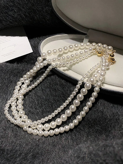 Girl’s Imitation White Pearl Magnetic Round Buckle Beadeds Chain