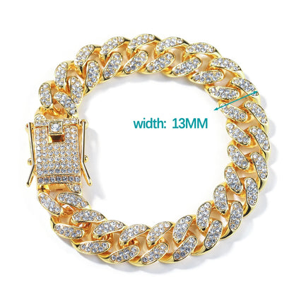 New Miami Iced Out Cuban Link Chain Bracelet For Men&Women Full