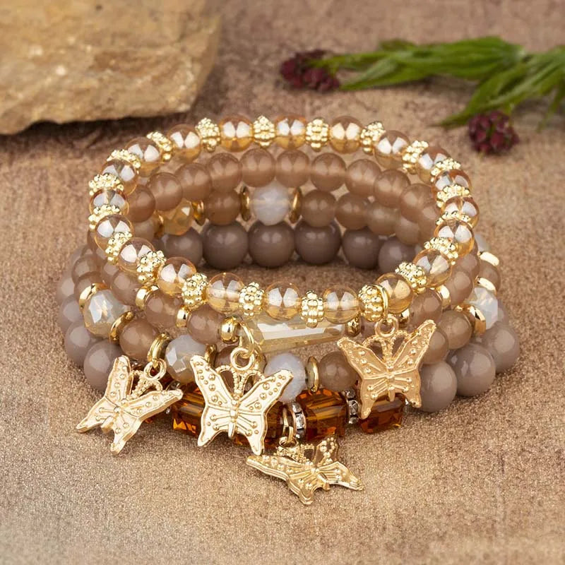 4Pcs Trendy Butterfly Beaded Bracelet