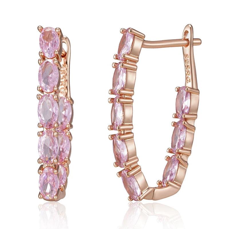 Awesome Shiny Rolled 14K Rose Gold Pink AAA Zircon Crystals Full Paved Drop Earrings, Luxury Party Fine Jewellery