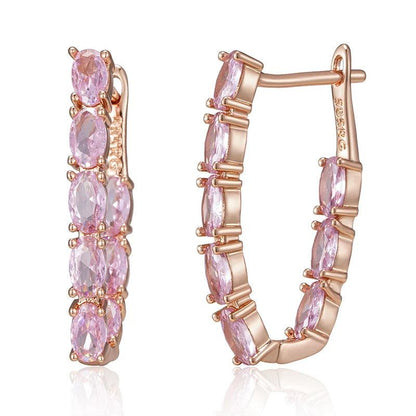 Awesome Shiny Rolled 14K Rose Gold Pink AAA Zircon Crystals Full Paved Drop Earrings, Luxury Party Fine Jewellery
