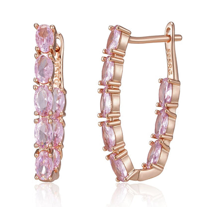 Awesome Shiny Rolled 14K Rose Gold Pink AAA Zircon Crystals Full Paved Drop Earrings, Luxury Party Fine Jewellery