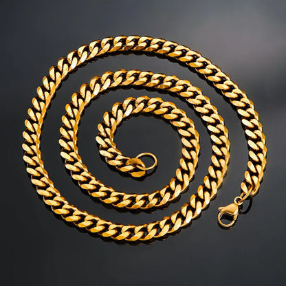 Hot Sale 5mm/6mm/7mm/8mm/9mm Gold Plated Stainless Steel Cuban Link Chains Classic Men Boy Curb Chunky Necklace 20 to 24 Inches