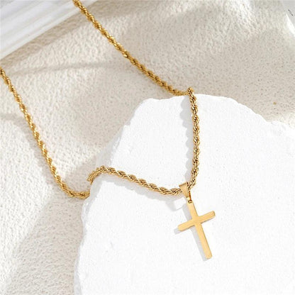 Stainless Steel Cross Pendant Necklace for Men Boys 18K Gold Plated Silver Simple Twisted Chain Fashionable Jewelry Beach Party