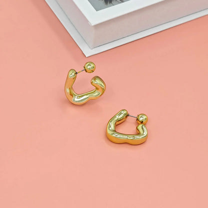 Adiffu 16K Gold Stainless Steel Front And Rear C-shaped Earrings