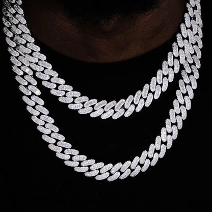 15mm Baguette Cuban Link Chain Iced Out In hand-set Simulated Diamond