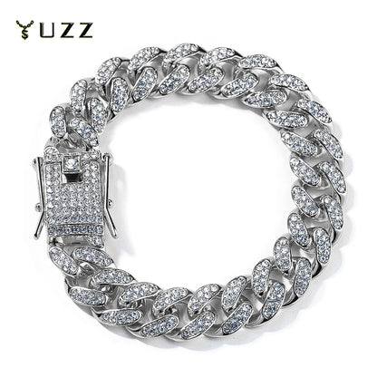 New Miami Iced Out Cuban Link Chain Bracelet For Men&Women Full