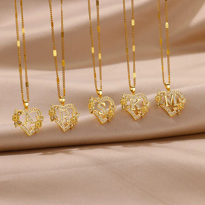 The IceBoyDC Zircon Flower Heart Initials Necklaces