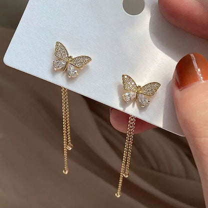 Fashion Long Metal Butterfly Tassel Drop Earrings
