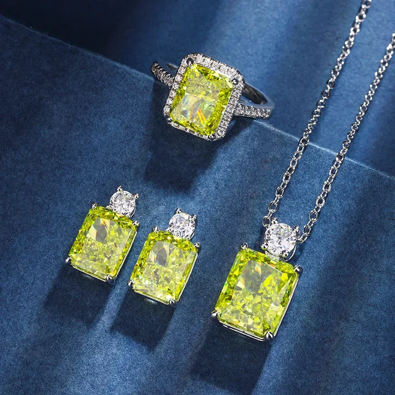 New jewelry high carbon diamond ice flower cut apple green S925 silver