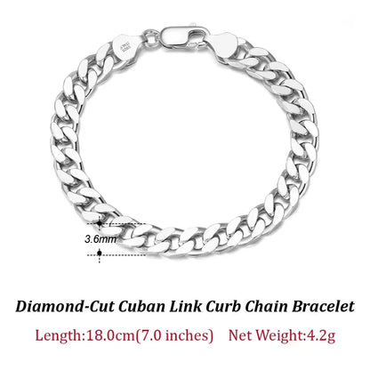 ORSA JEWELS 3mm 5mm 7mm Cuban Chain Necklace Bracelet 100% 925 Sterling Silver Diamond Cut Cuban Link Curb Chain Necklace SC36
